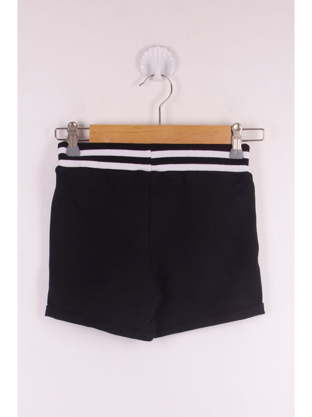 Siyah Kız Çocuk Sport Nakışlı Cepli Şort-1