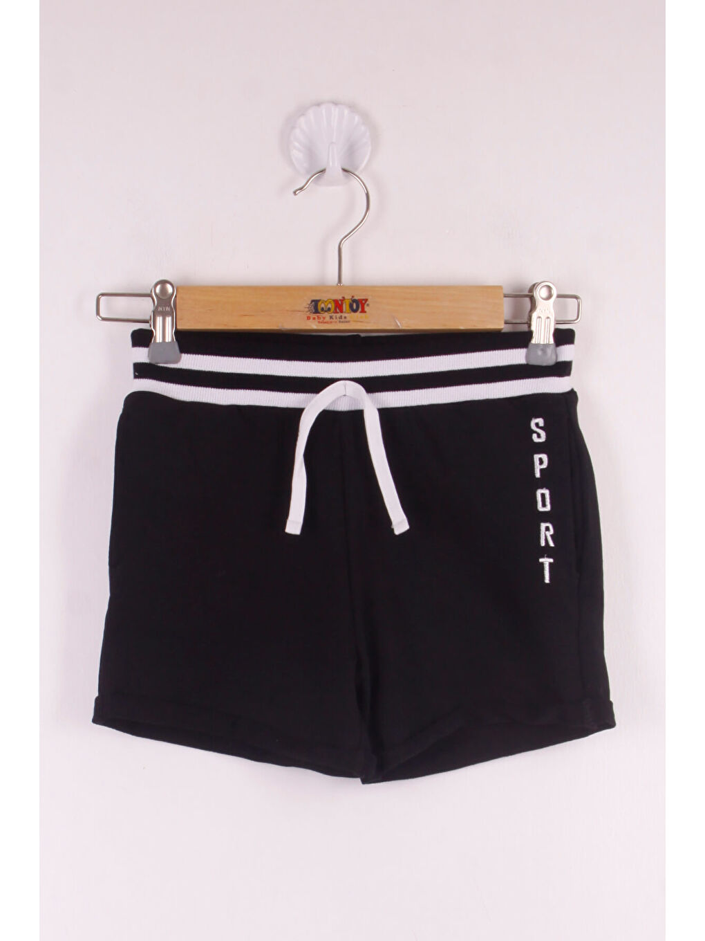 Siyah Kız Çocuk Sport Nakışlı Cepli Şort-2