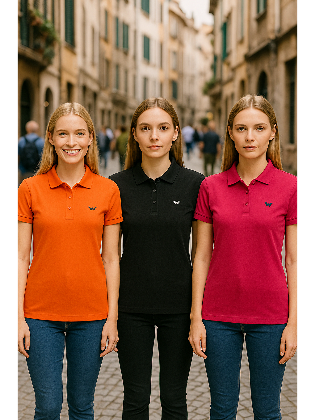 Siyah Kadın Armalı 3 Lü Paket Yazlık Dar Polo Yaka Tişört