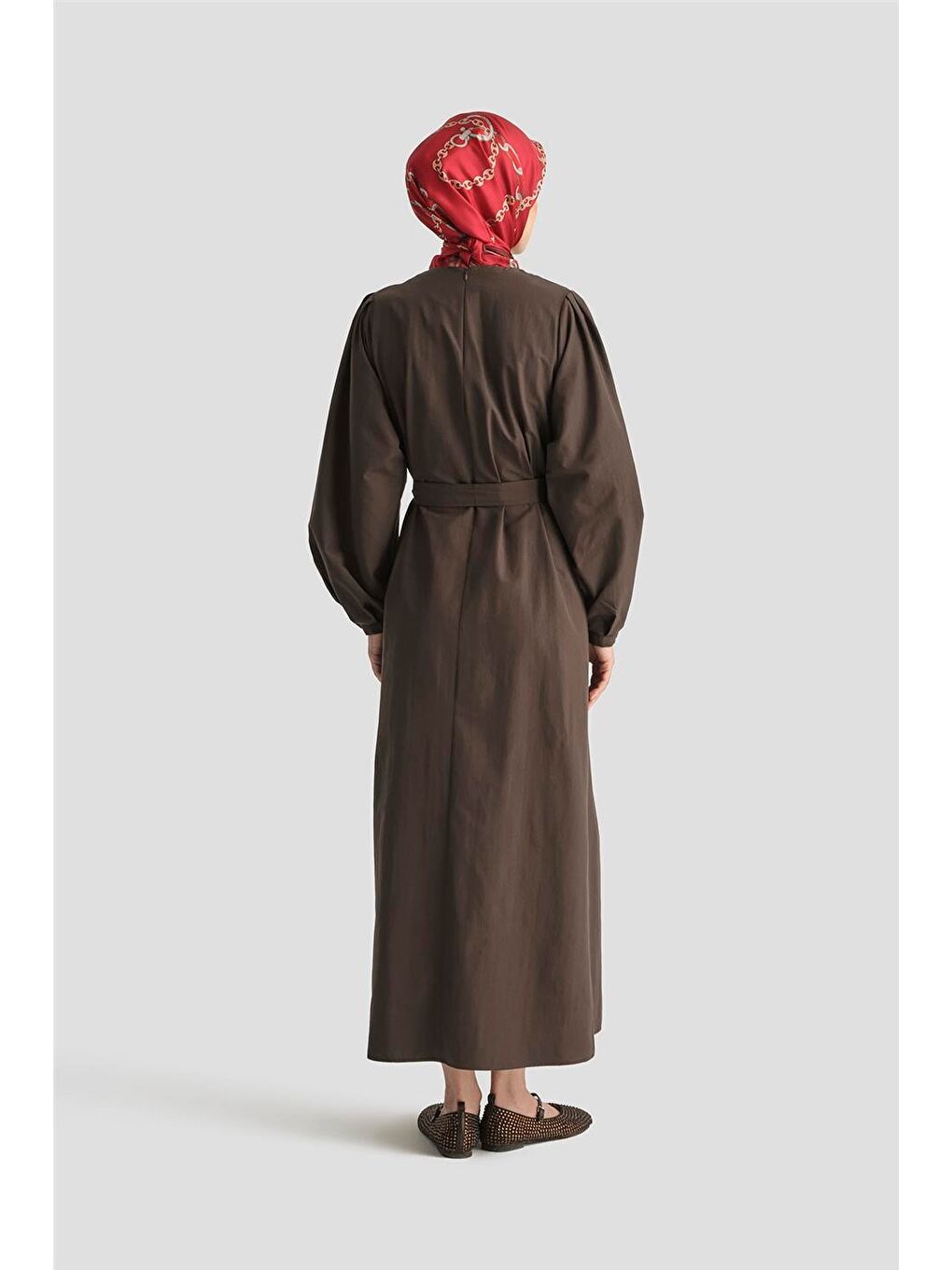 Kahverengi Pile Detaylı Pamuk Elbise 25Y9024 Acı K.-4