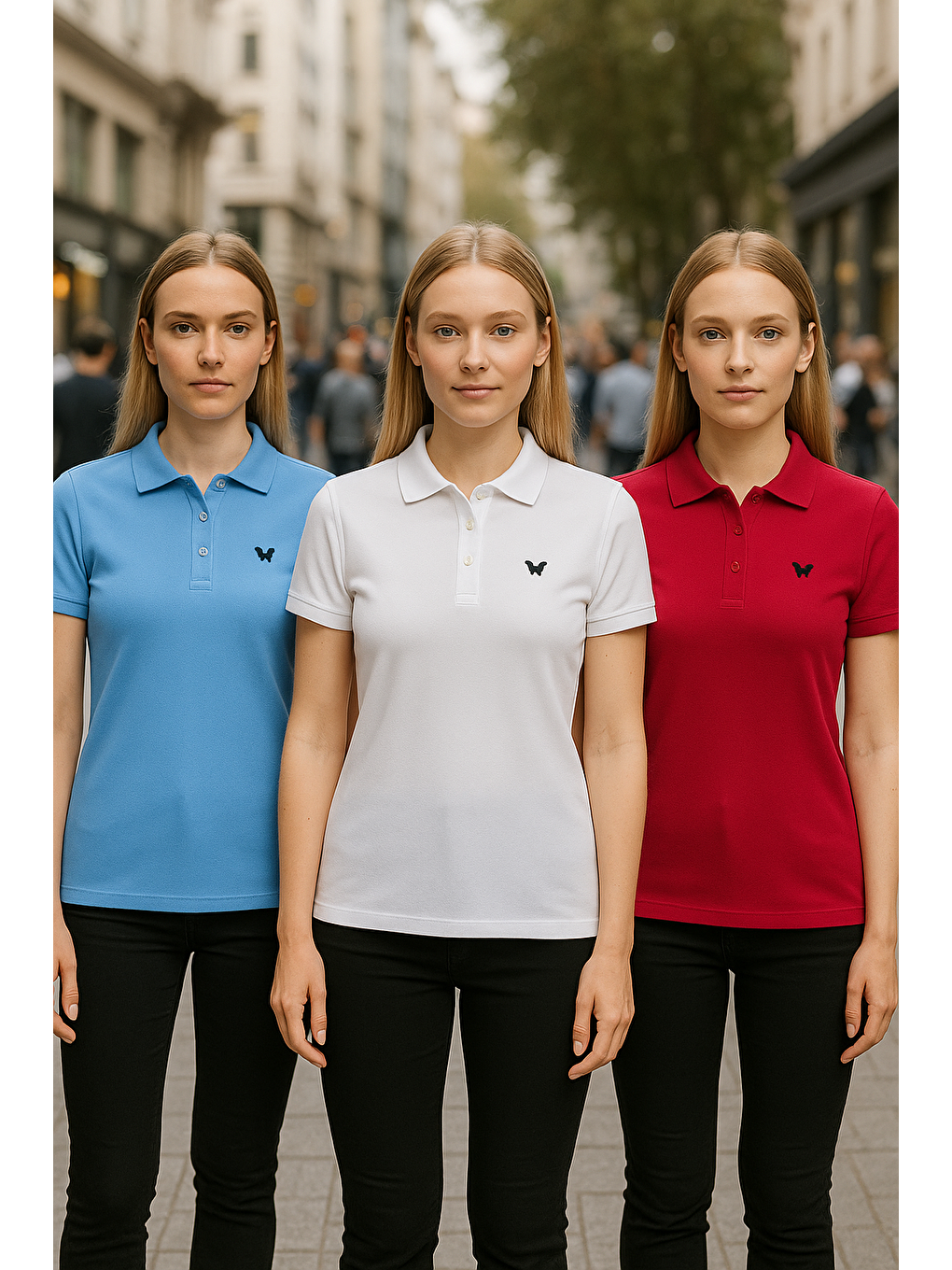 Beyaz Kadın Armalı 3 Lü Paket Yazlık Dar Polo Yaka Tişört