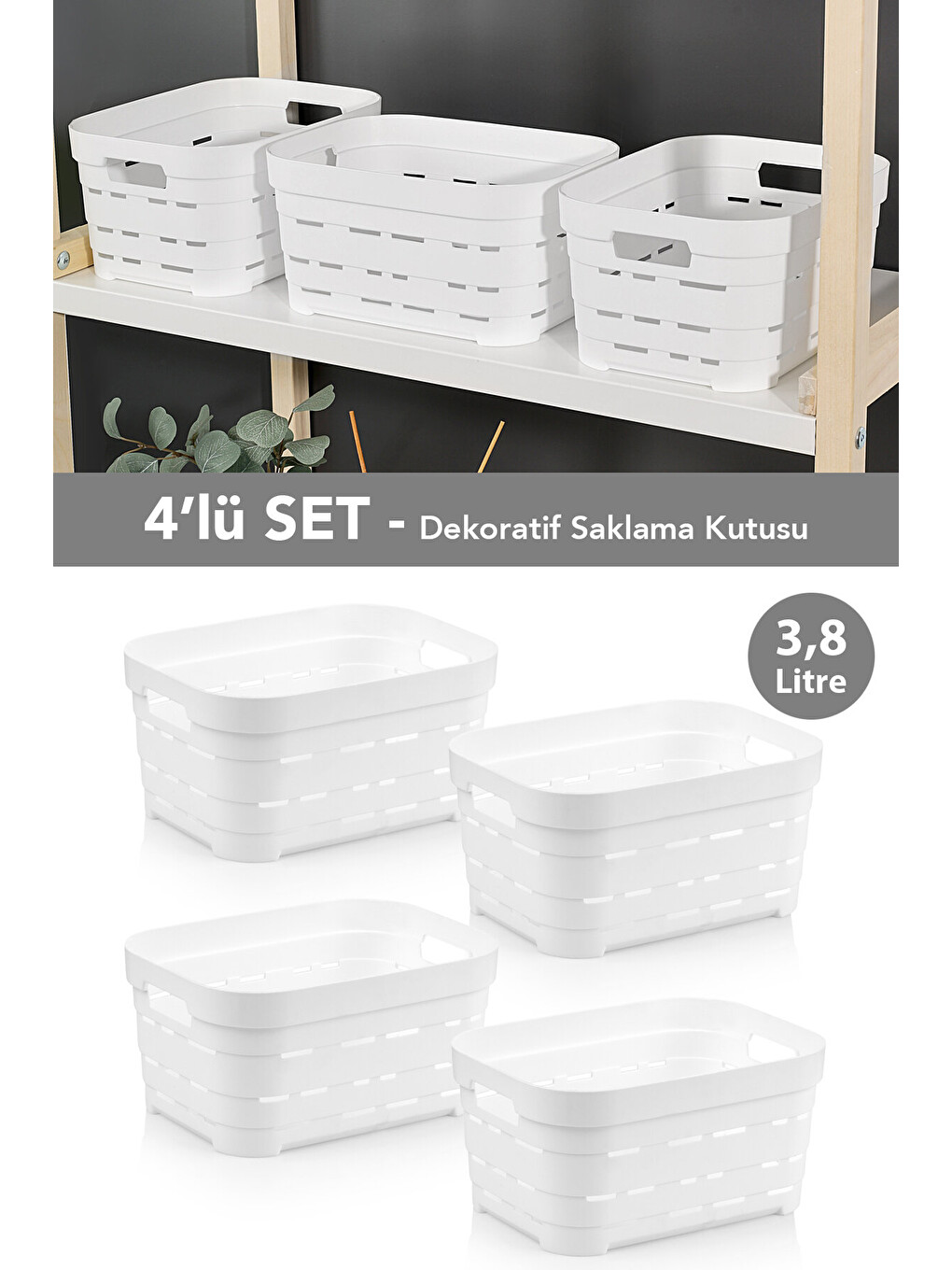 Beyaz 4'lü Delikli Dekoratif Piramit Saklama Kutusu