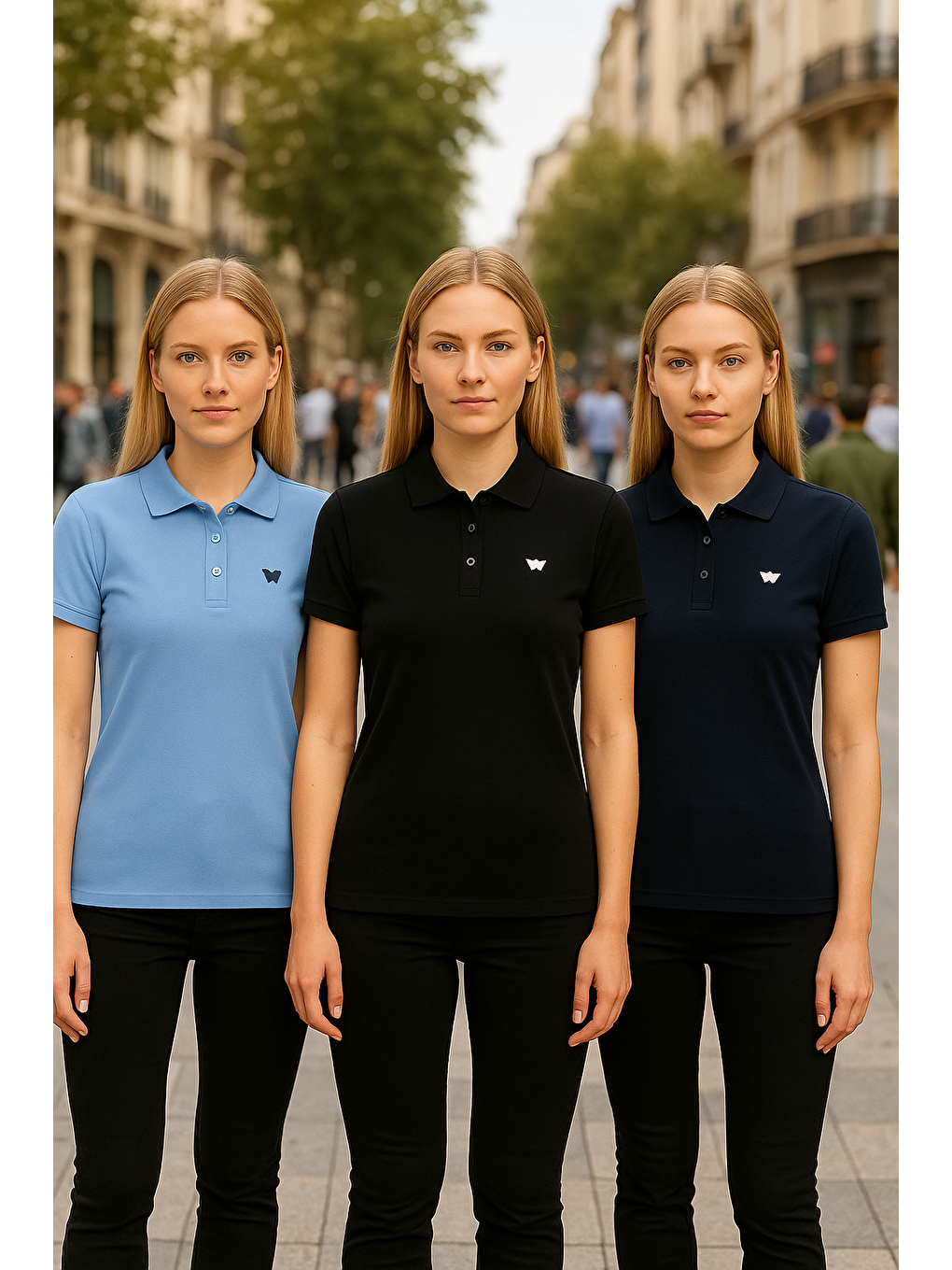 Lacivert Kadın Yazlık 3Lü Paket Kısa Kol Dar Polo Yaka Tişört