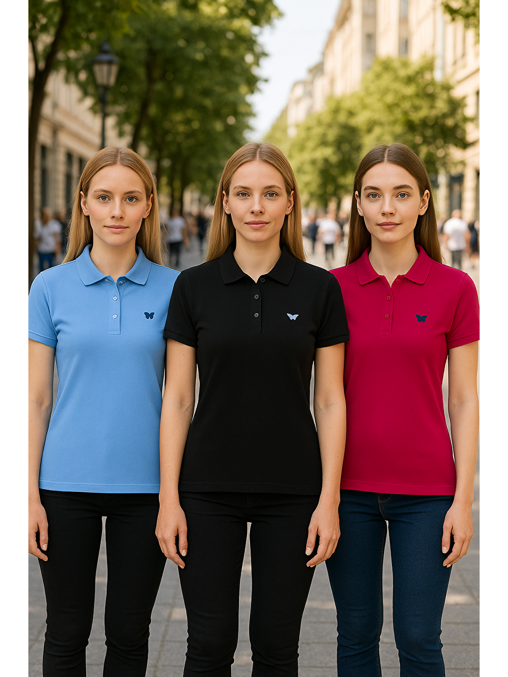 Siyah Kadın Yazlık 3Lü Paket Kısa Kol Dar Polo Yaka Tişört