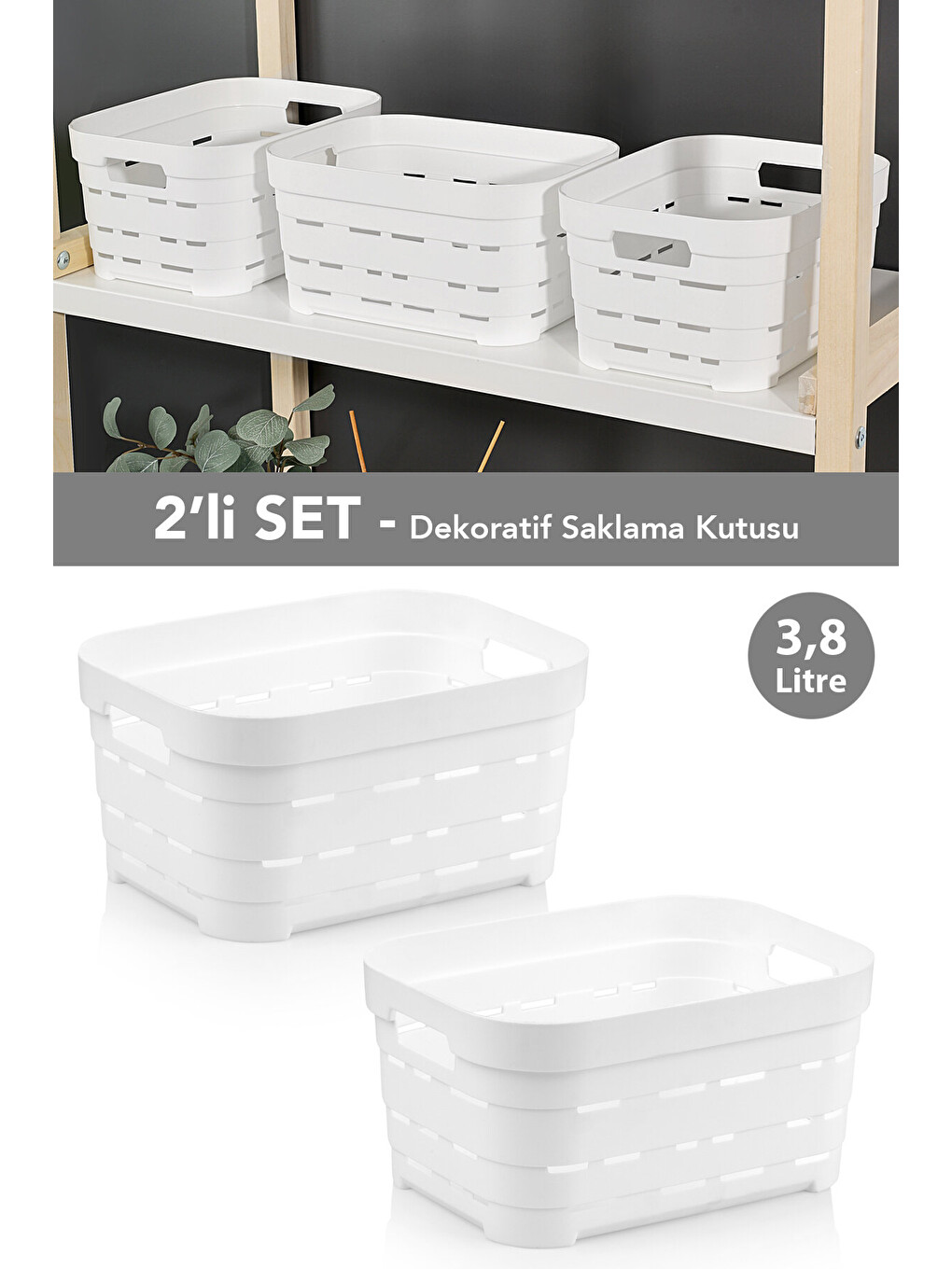 Beyaz 2'li Delikli Dekoratif Piramit Saklama Kutusu