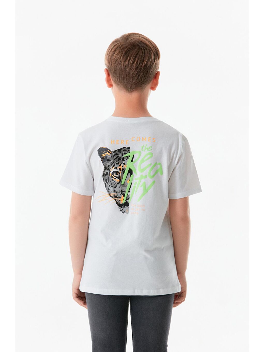 Beyaz Önü Ve Arkası Baskılı Bisiklet Yaka Erkek Çocuk Tişört-2