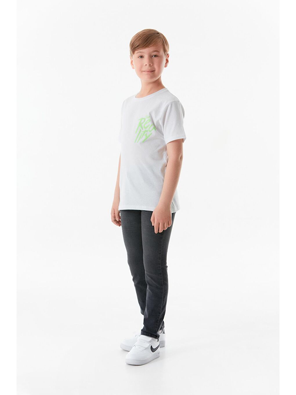 Beyaz Önü Ve Arkası Baskılı Bisiklet Yaka Erkek Çocuk Tişört-3