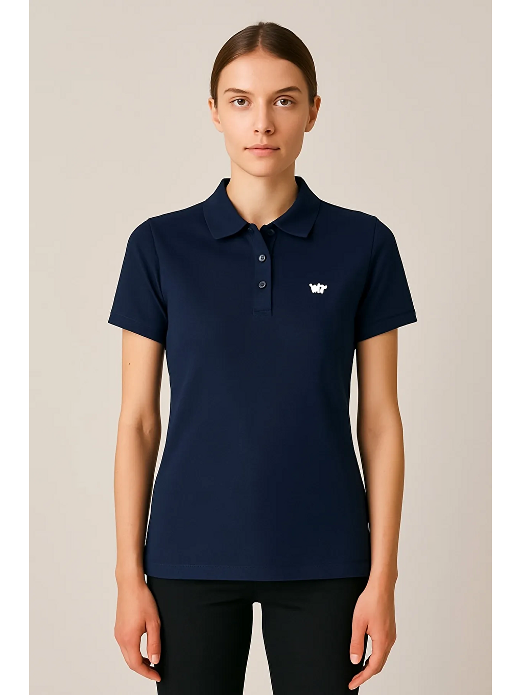 Lacivert Kadın Yazlık 3 Lü Paket Basic Arma Polo Yaka Tişört-2