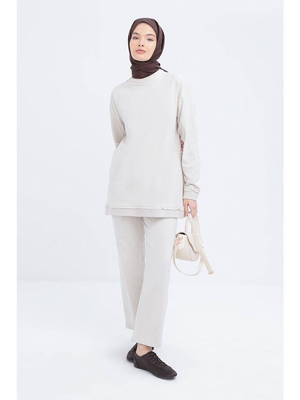 Bej Taş-Pis Dikişli Eşofman Takımı