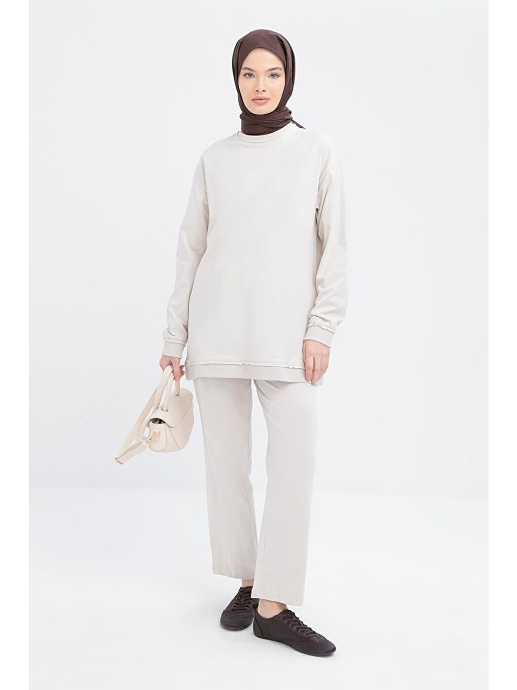 Bej Taş-Pis Dikişli Eşofman Takımı-1