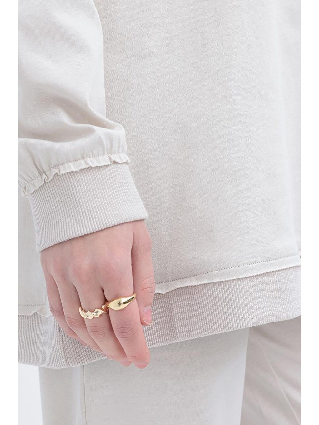 Bej Taş-Pis Dikişli Eşofman Takımı-4