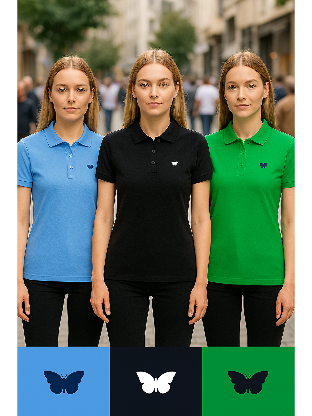 Siyah Kadın 3 Lü Paket Yazlık Basic Düz Polo Yaka Tişört