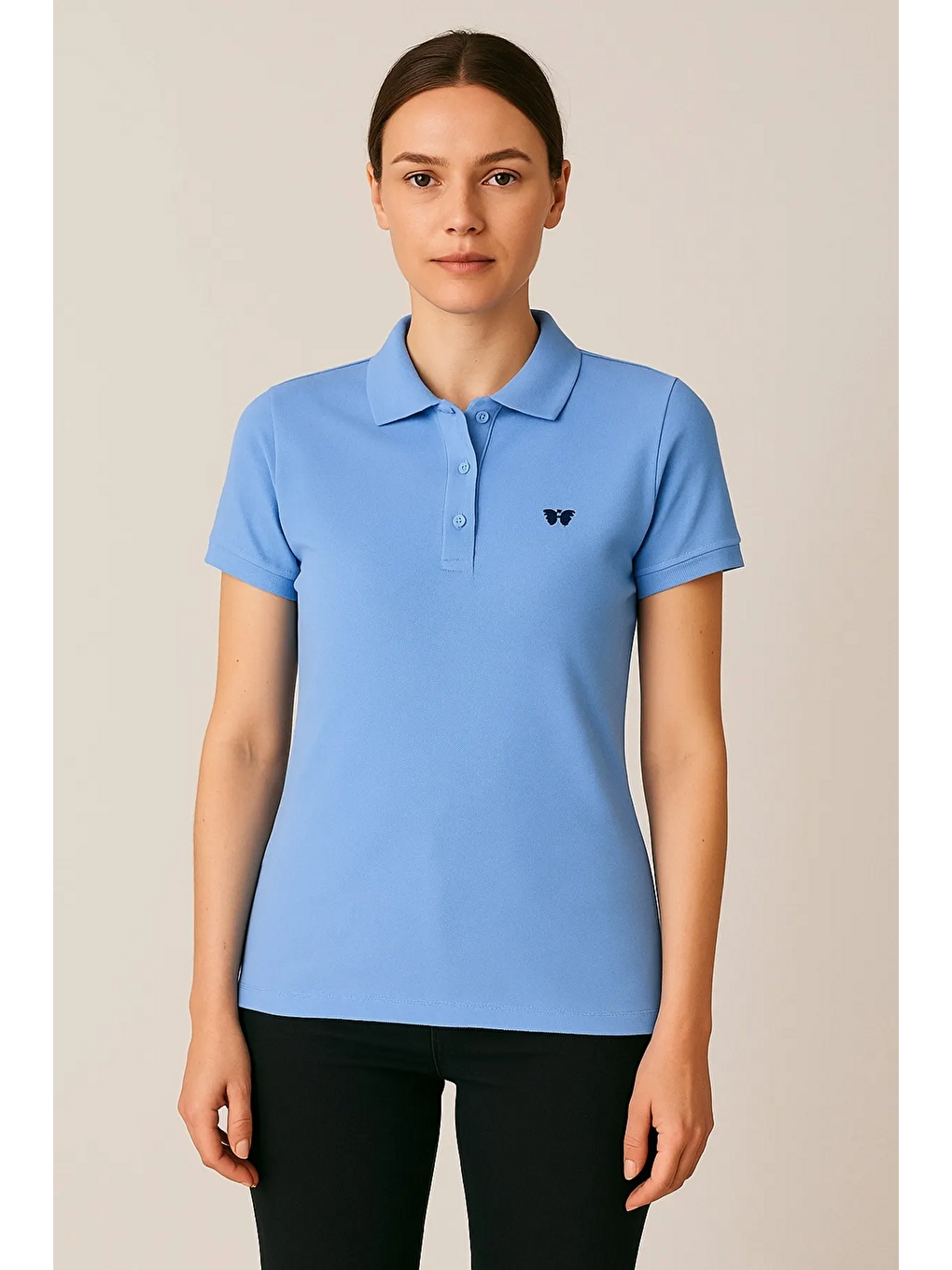 Siyah Kadın 3 Lü Paket Yazlık Basic Düz Polo Yaka Tişört-1
