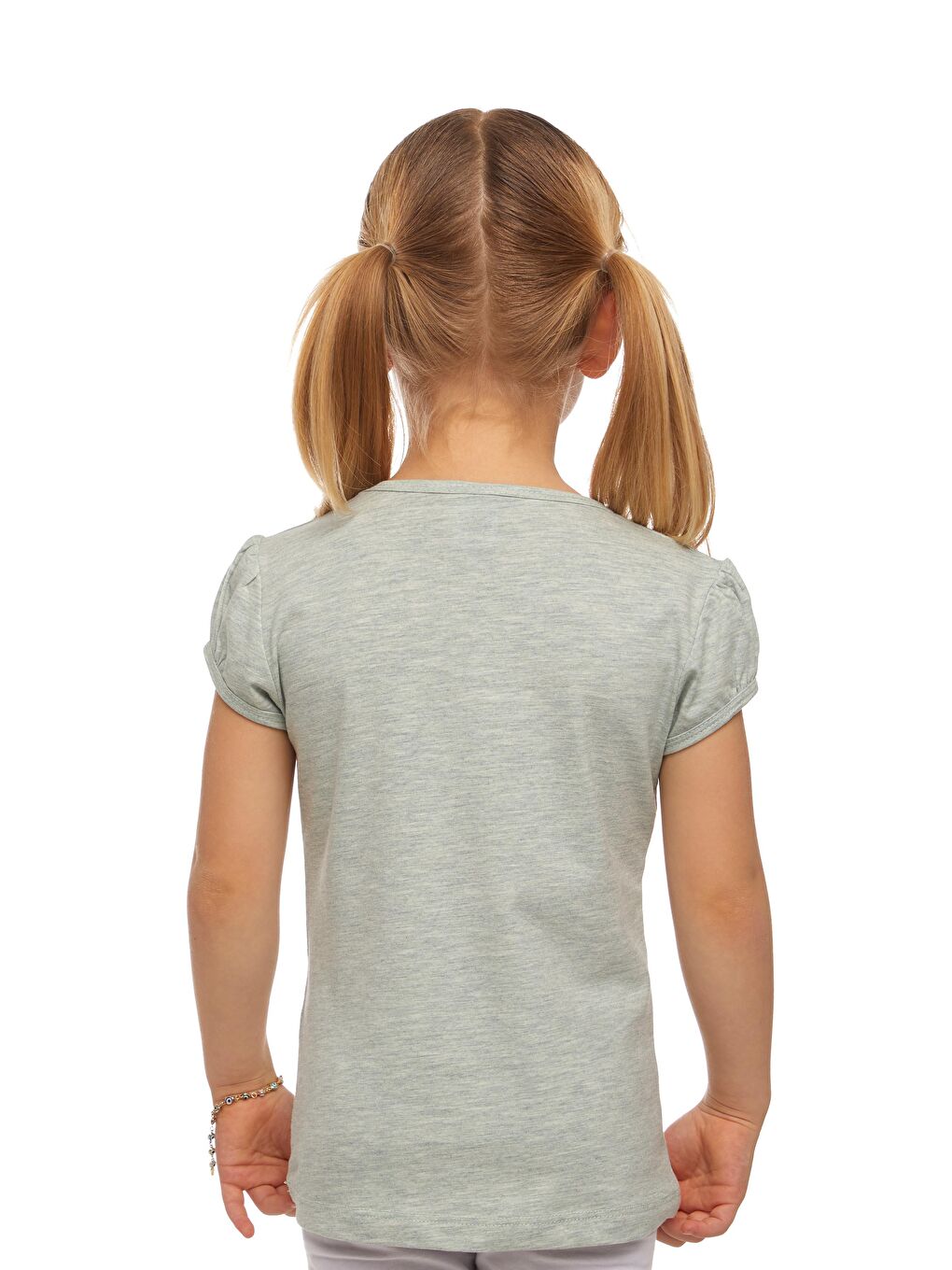 Açık Yeşil Melanj Kız Çocuk Kısa Kollu Basıc Tişört-2