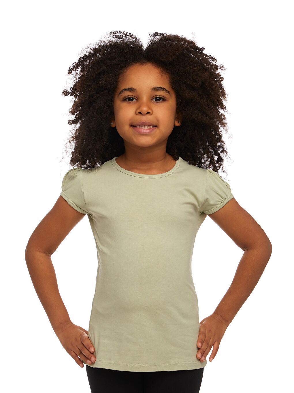 Açık Çağla Yeşil Kız Çocuk Kısa Kollu Basıc Tişört