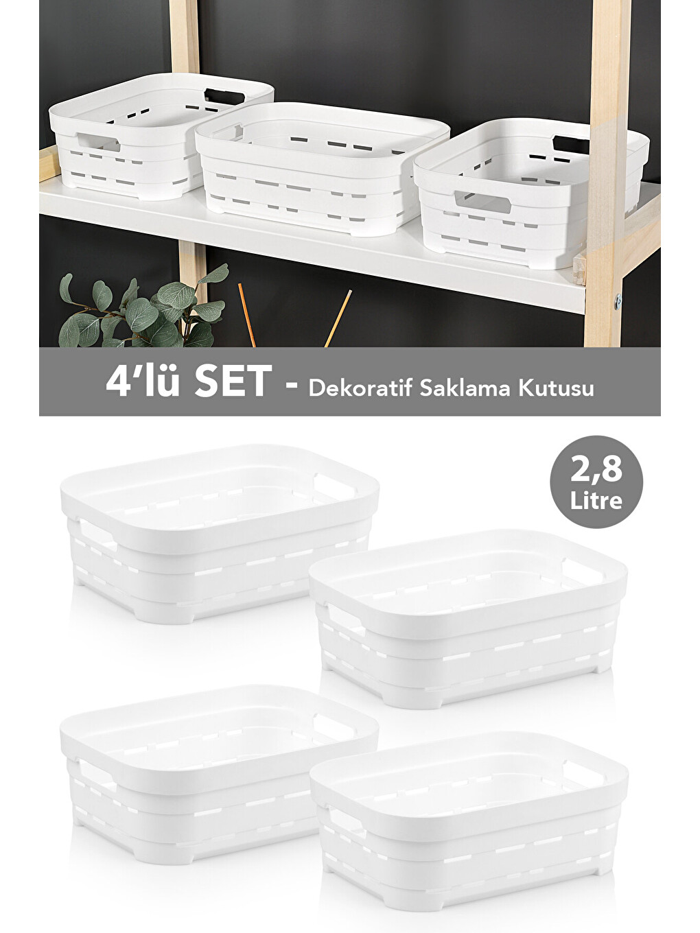 Beyaz 4'lü Delikli Dekoratif Piramit Saklama Kutusu