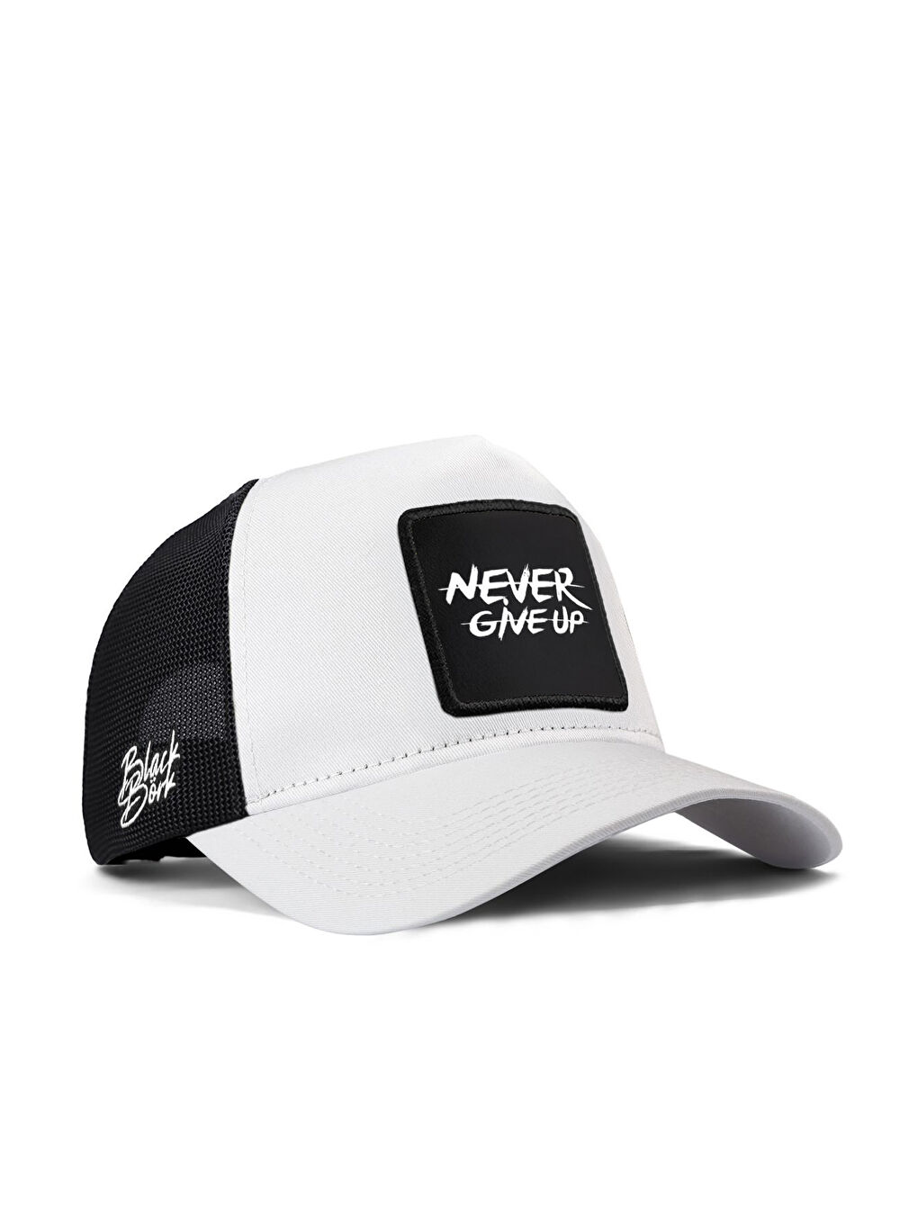 Never Give Up Logolu Beyaz-Siyah Trucker Şapka
