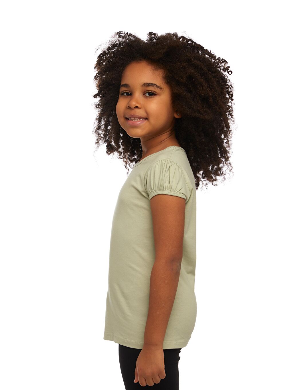 Açık Çağla Yeşil Kız Çocuk Kısa Kollu Basıc Tişört-1