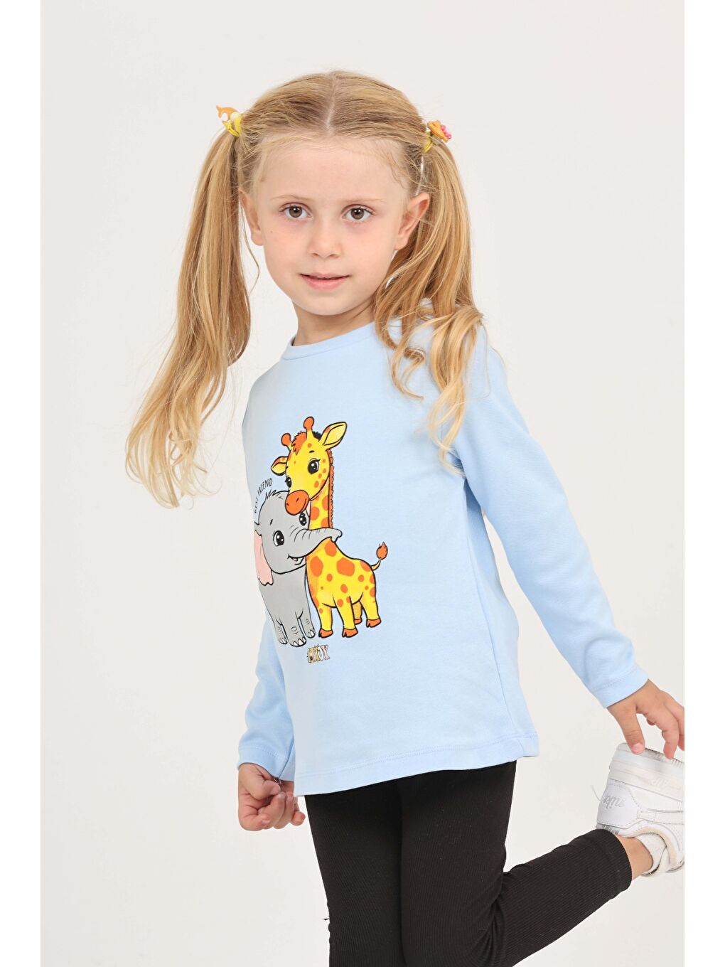 Lila Kız Çocuk Zürafa Fil Baskılı Sweatshirt-1