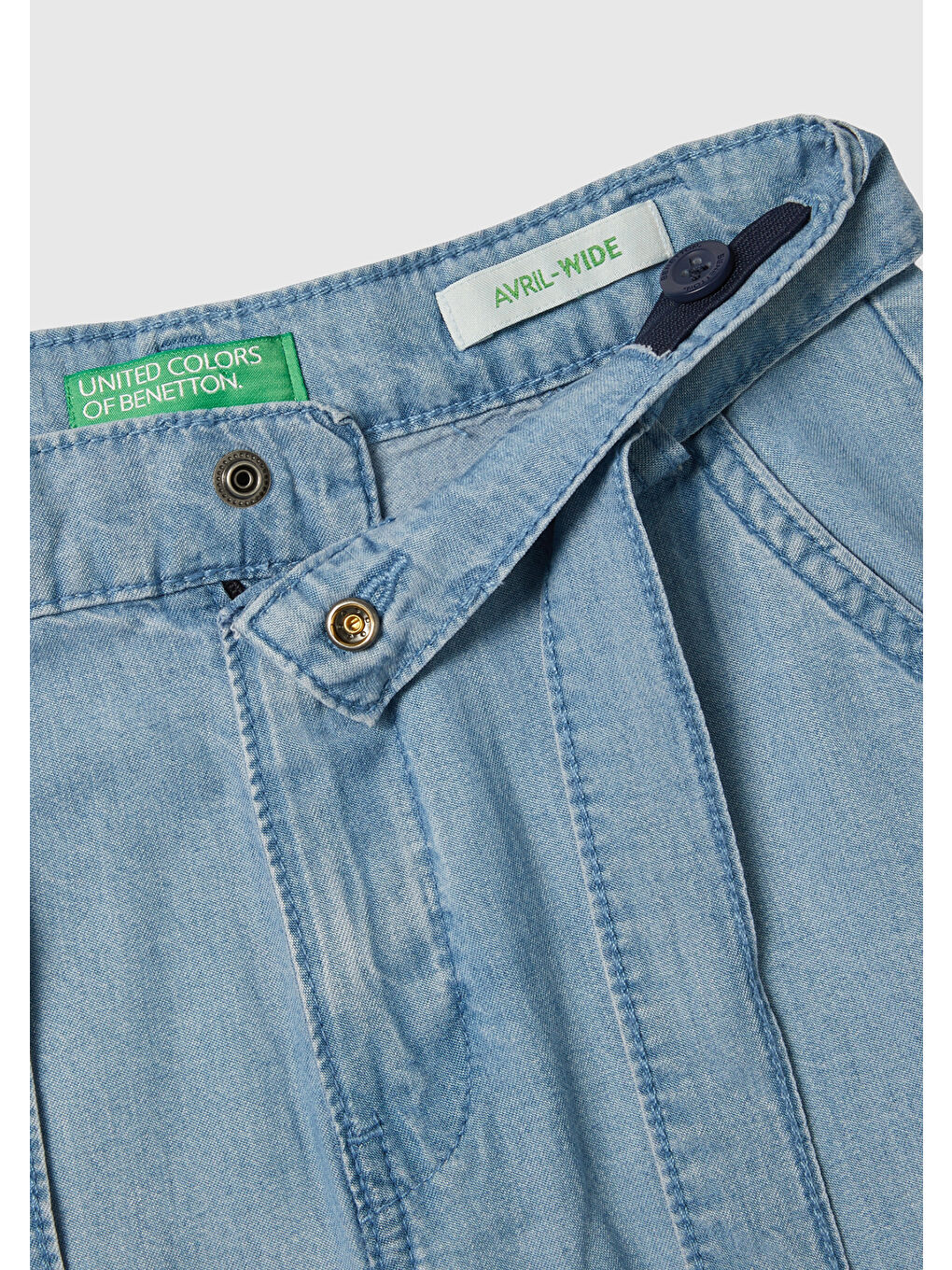 United Colors Of Benetton Mavi Kız Çocuk Açık Denim %100 Liyosel Geniş Paça Beli Kuşaklı Denim Pantolon - 2