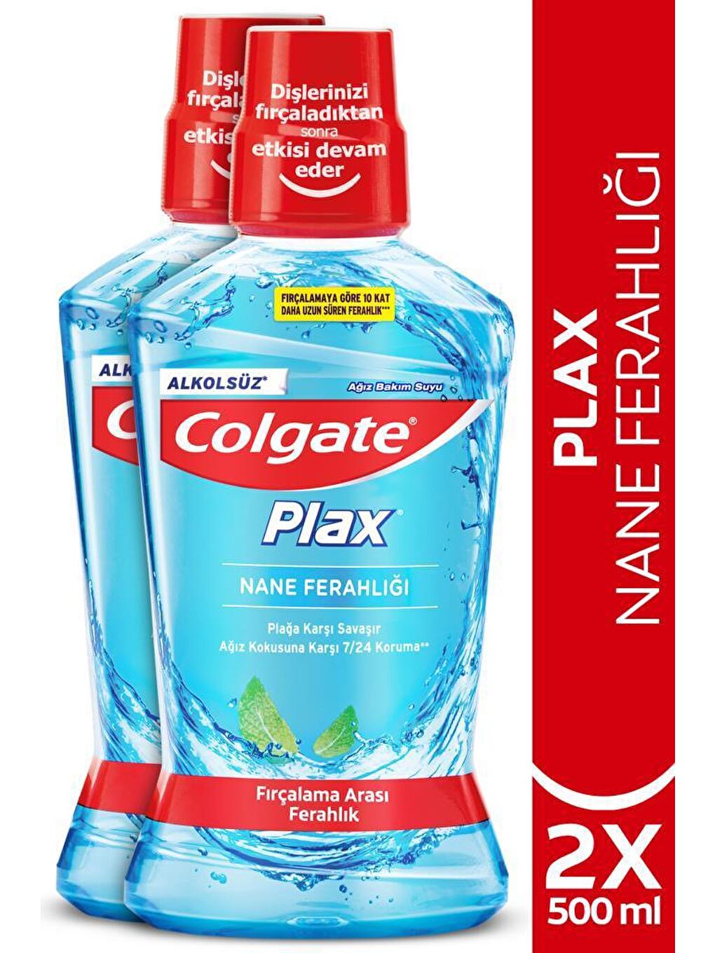 Colgate Mavi Plax Nane Ferahlığı Plağa Karşı Alkolsüz Ağız Bakım Suyu 500 ml x 2 Adet