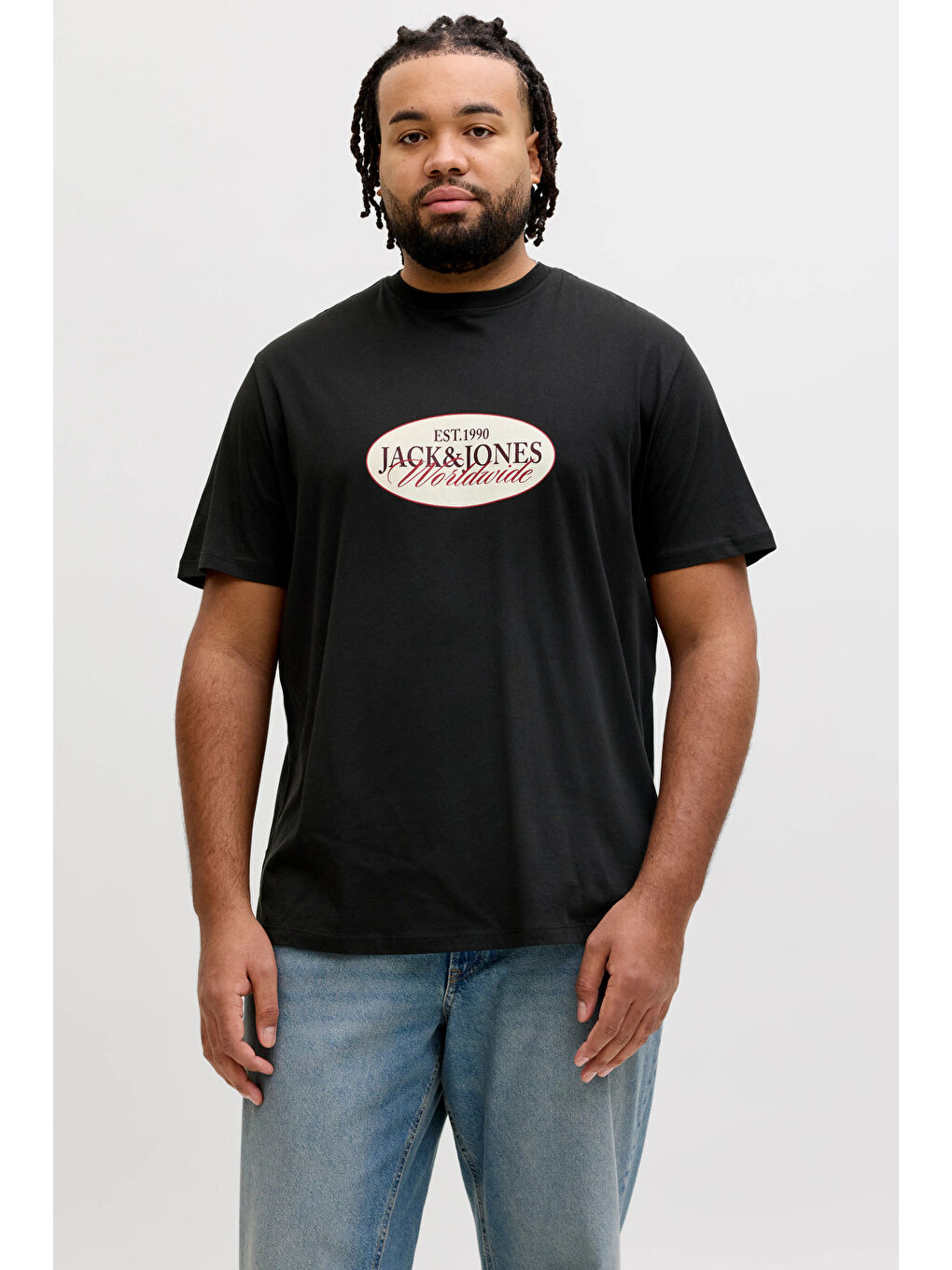 Siyah Plus Büyük Beden %100 Pamuk Regular Fit Logolu T Shirt 12298346-2