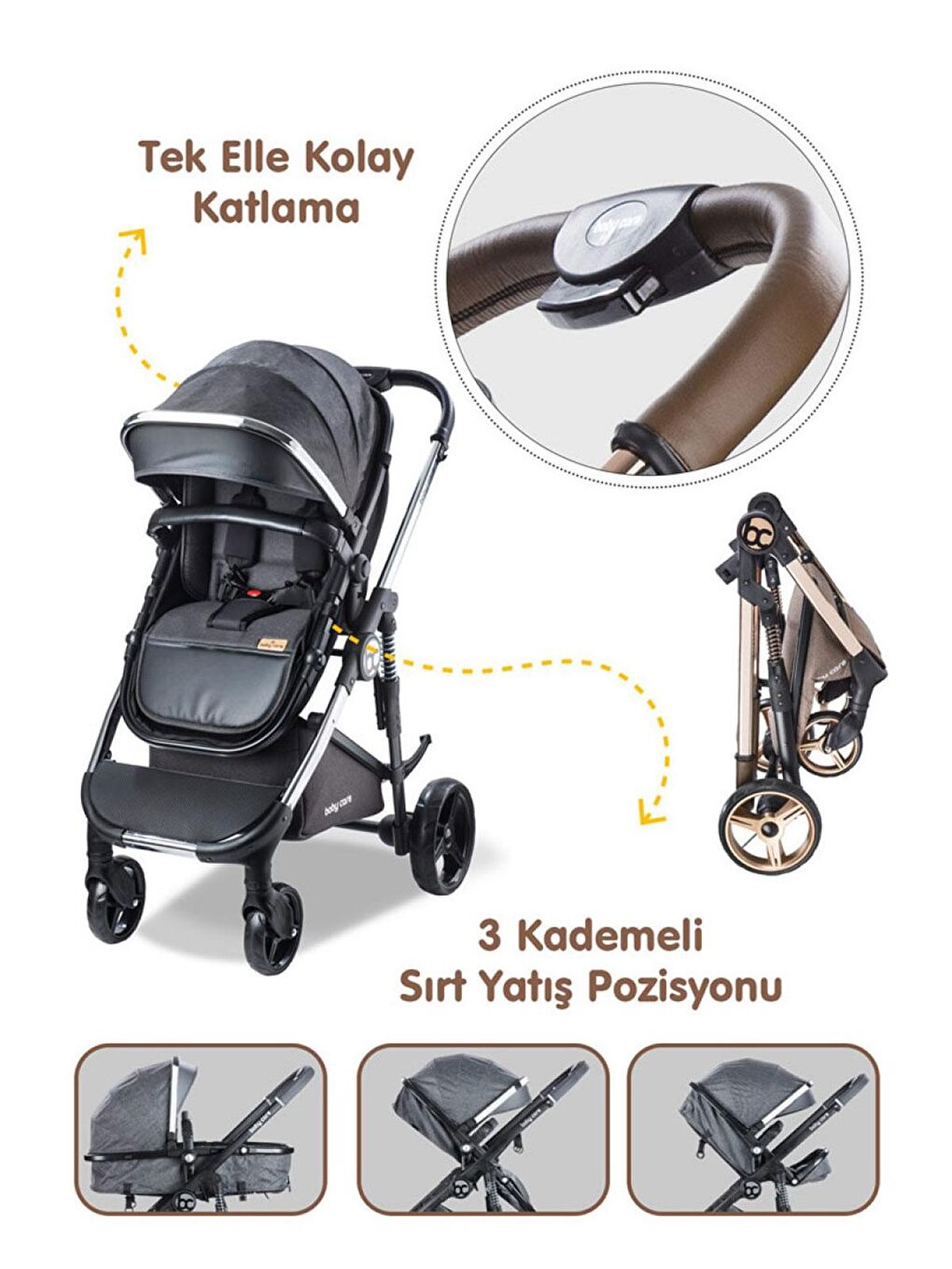 Babycare Siyah Colarado Chrome Travel Sistem Bebek Arabası Siyah - 1