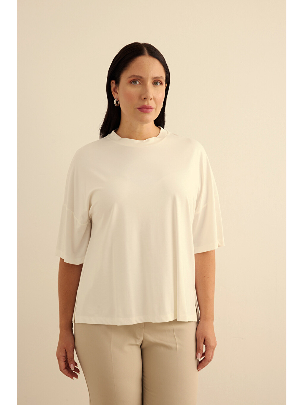 Ekru Basic Rayon T-shırt