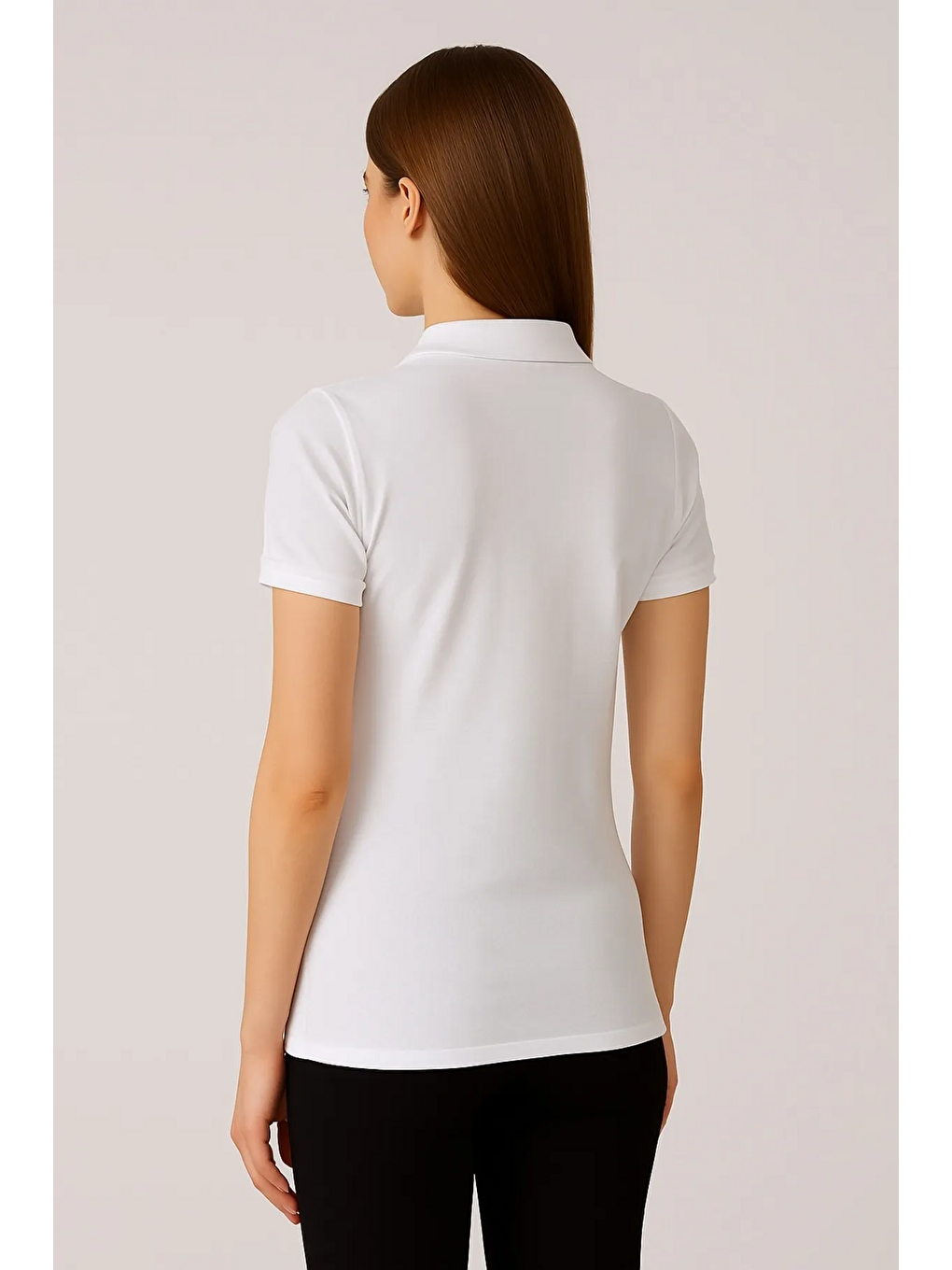 Beyaz Kadın 3 Lü Paket Yazlık Basic Düz Polo Yaka Tişört-4