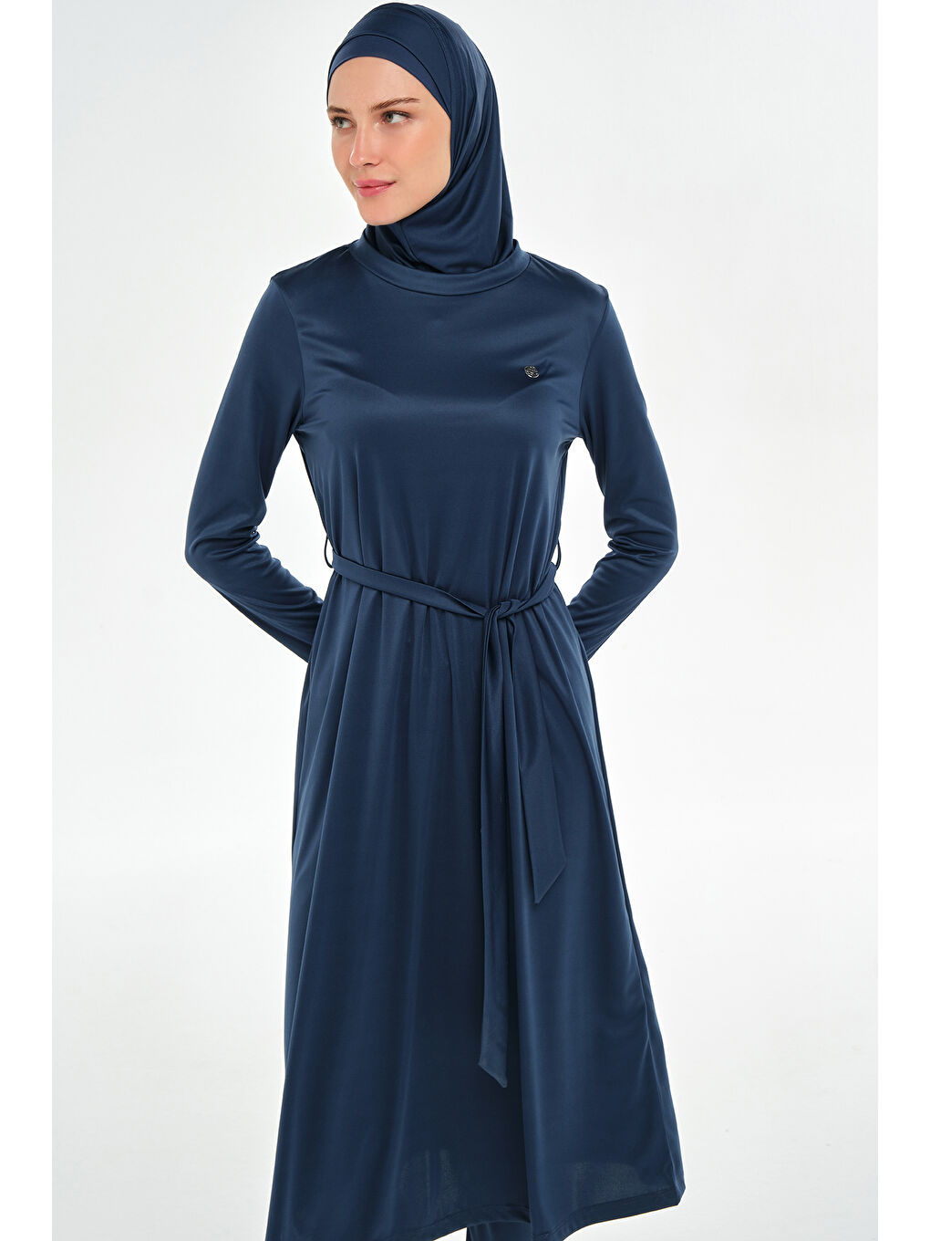 Tam Boy Elastanlı Tam Kapalı Uzun Tesettür Mayo 3133 Açık Lacivert03-2