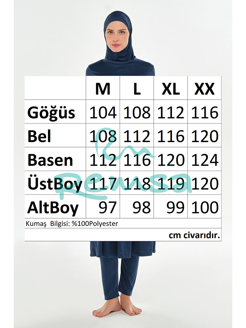 Tam Boy Elastanlı Tam Kapalı Uzun Tesettür Mayo 3133 Açık Lacivert03-3