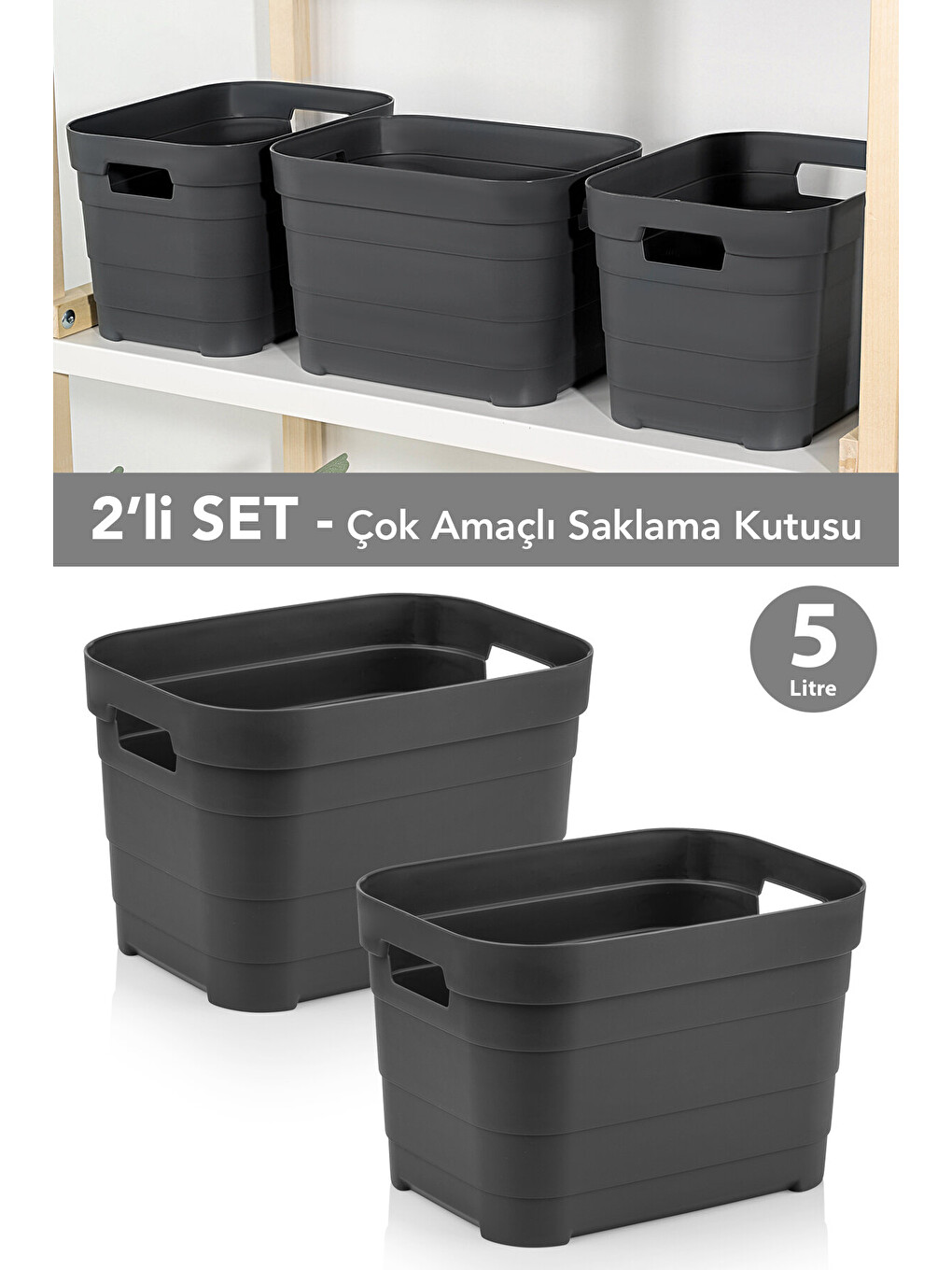 Antrasit 2 Adet Dekoratif Piramit Saklama Kutusu