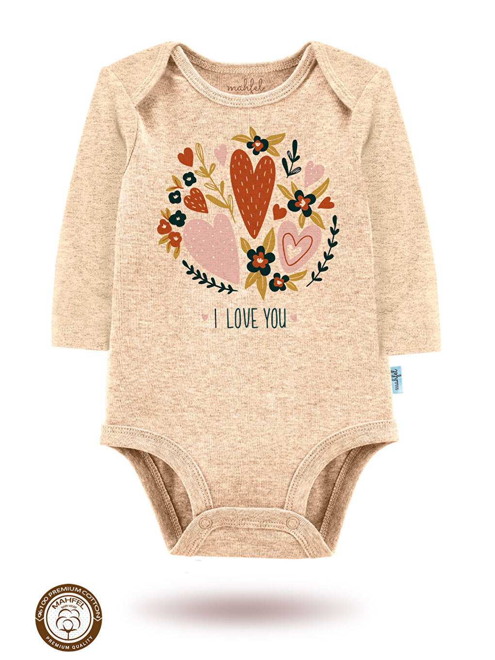 Bej 3 lü  100 Pamuklu Organik Baskılı Çıtçıtlı Bebek Body Zıbın-2