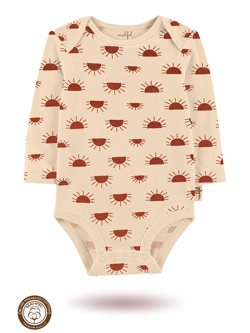 Bej 3 lü  100 Pamuklu Organik Baskılı Çıtçıtlı Bebek Body Zıbın-3