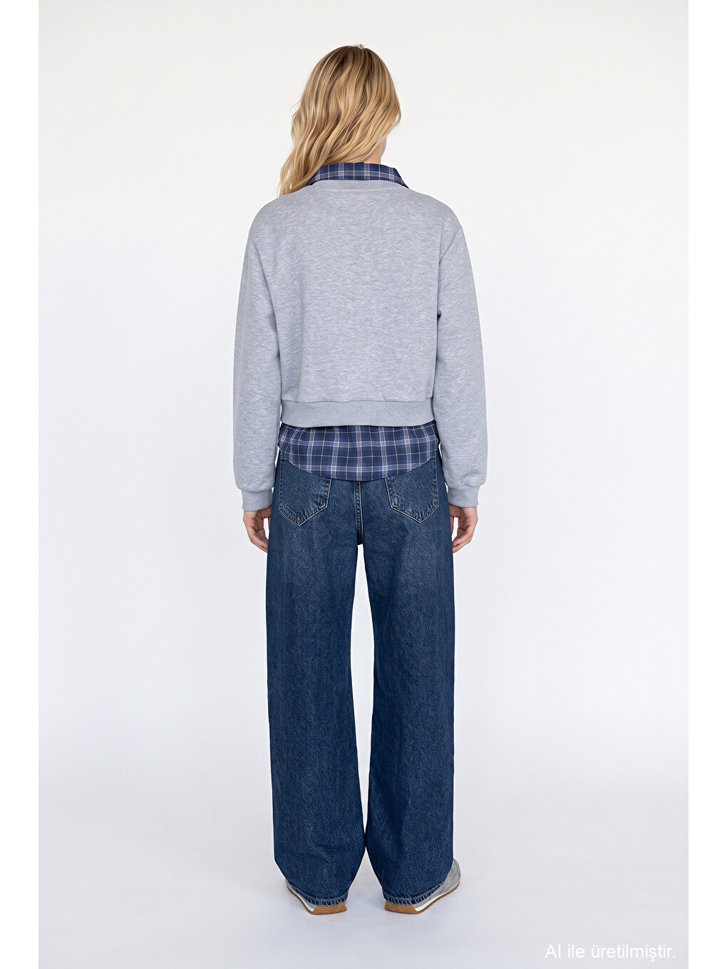 Ekose Garnili New York Yazılı Oversize Sweatshirt Grimelanj-4
