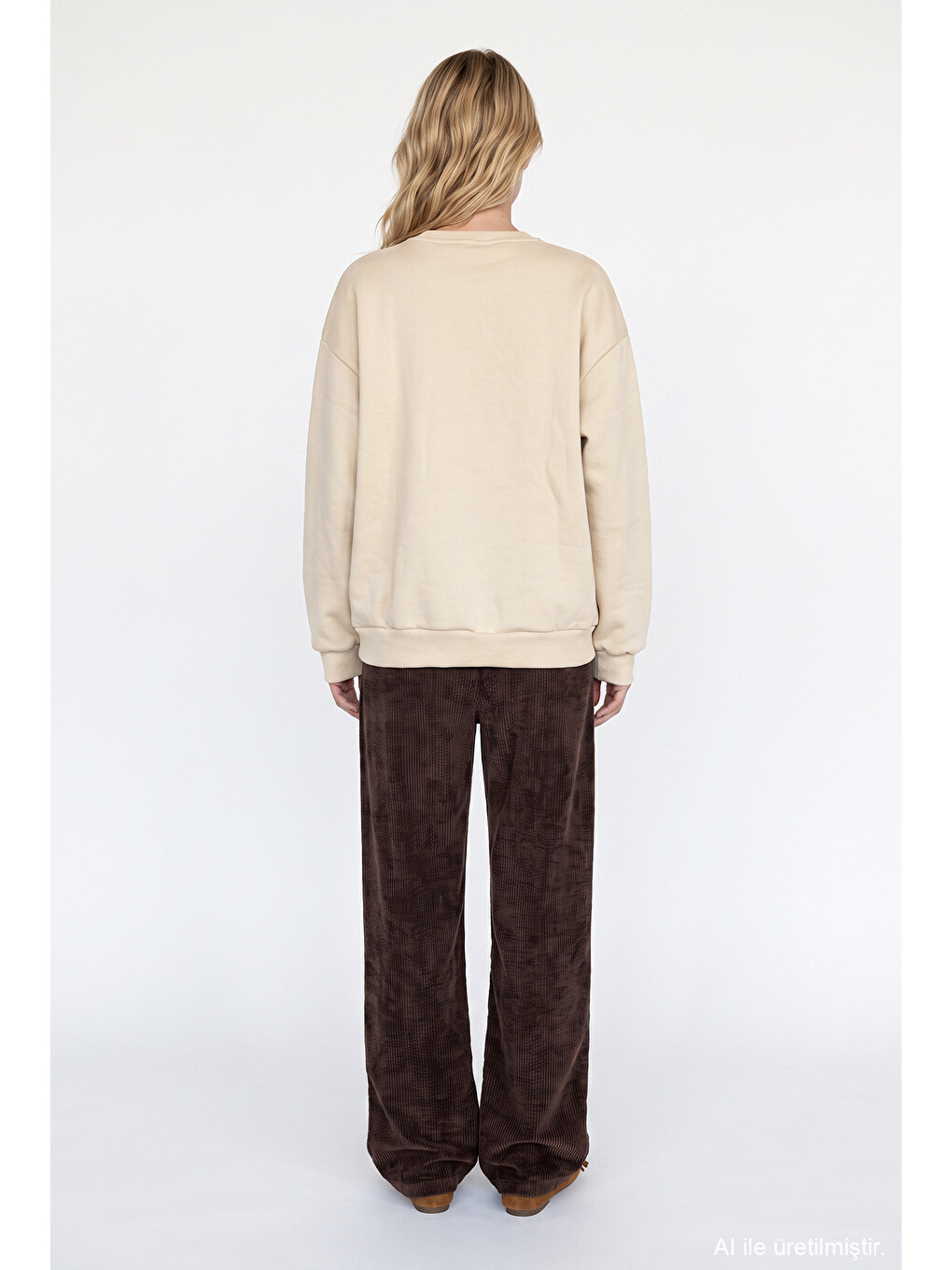 Leopar Ve Yazı Baskılı Oversize Sweatshirt Bej-4