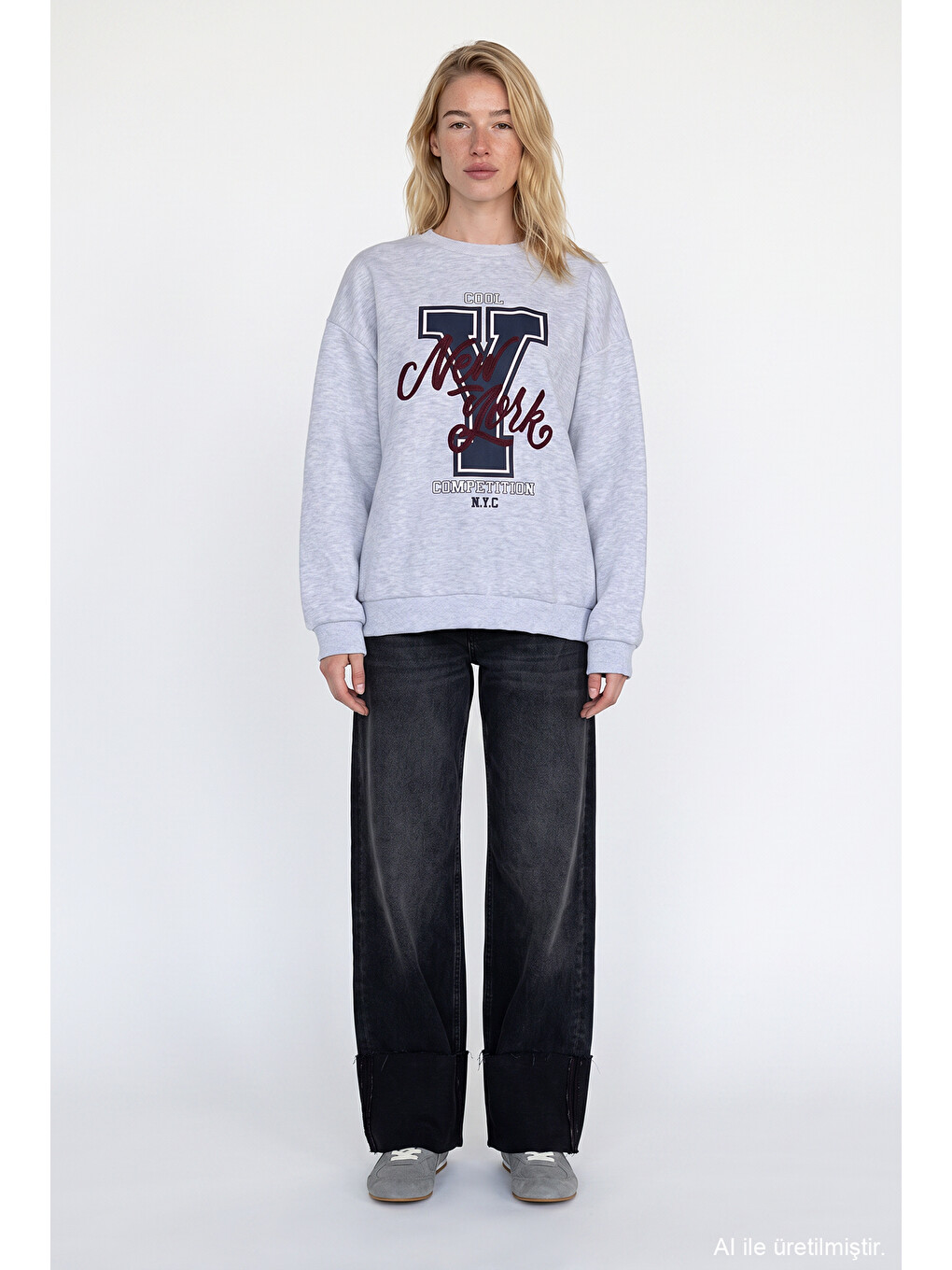 Beyaz Y Baskılı Nakışlı Sweatshirt Karmelanj-2