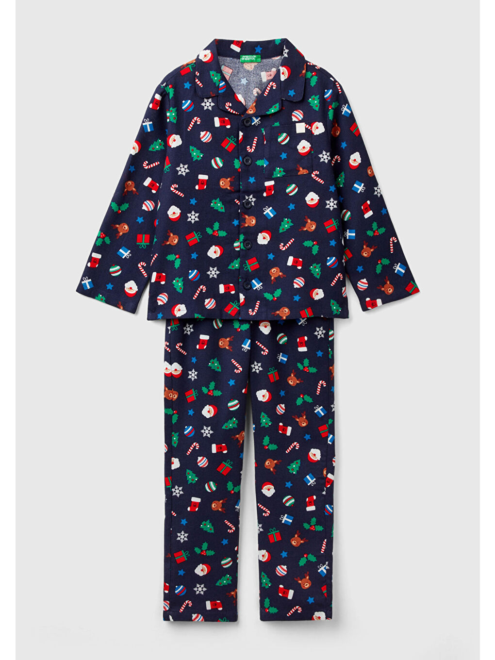 Erkek Çocuk Lacivert Tamamı Desenli Göğüs Cepli Altı Elastik Belli Pijama Takımı