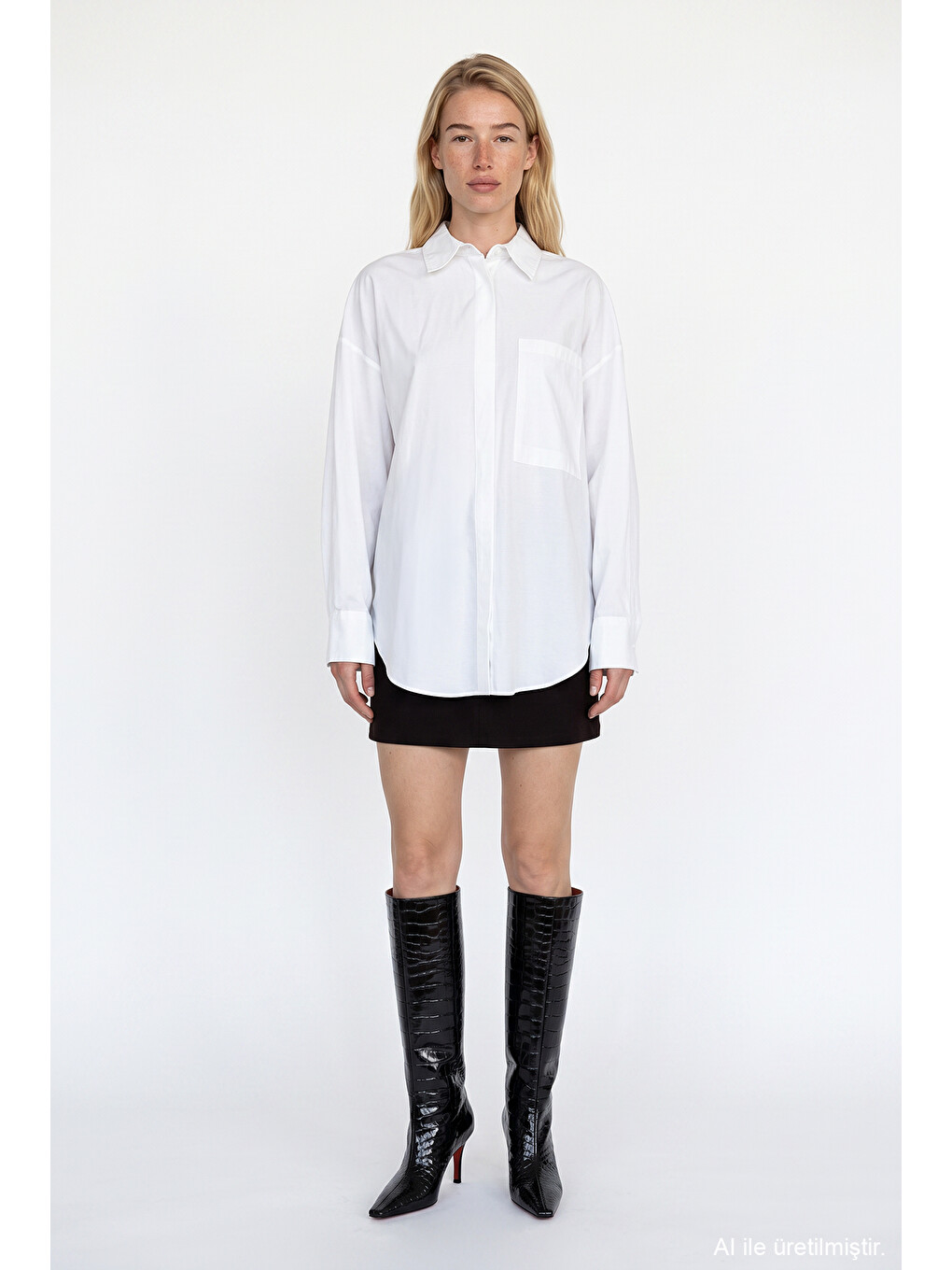 Sırtı At Nakışlı Oversize Gömlek Ekru-3
