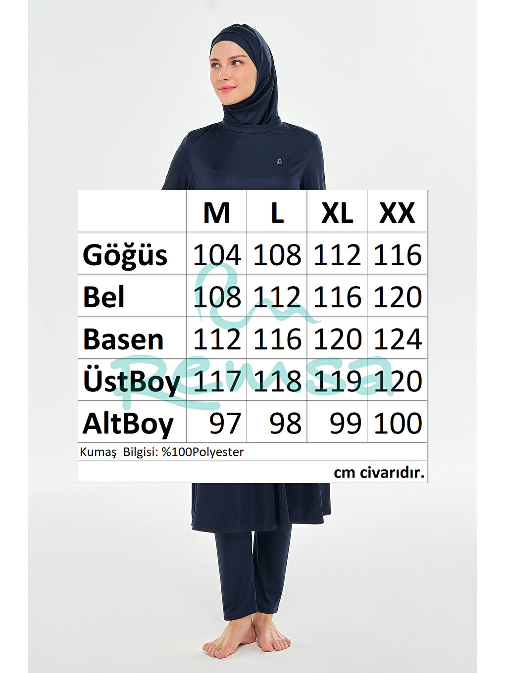 Tam Boy Elastanlı Tam Kapalı Uzun Tesettür Mayo 3133 Koyu Lacivert04-3