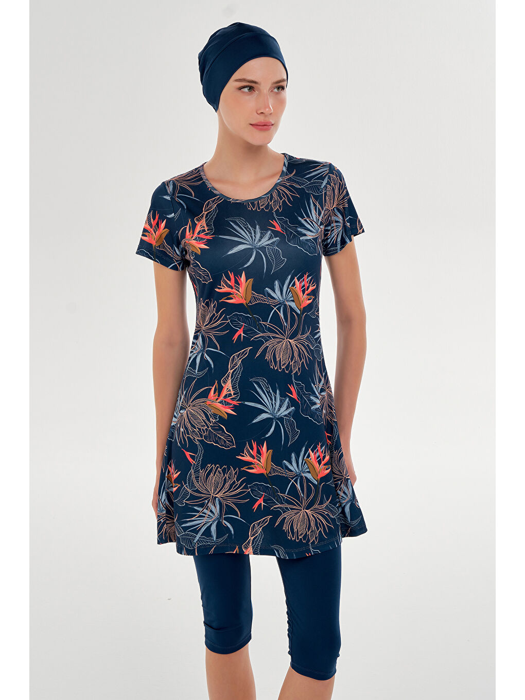 Kısa Kollu Yarı Kapalı Mayo 3603 Koyu Lacivert-1