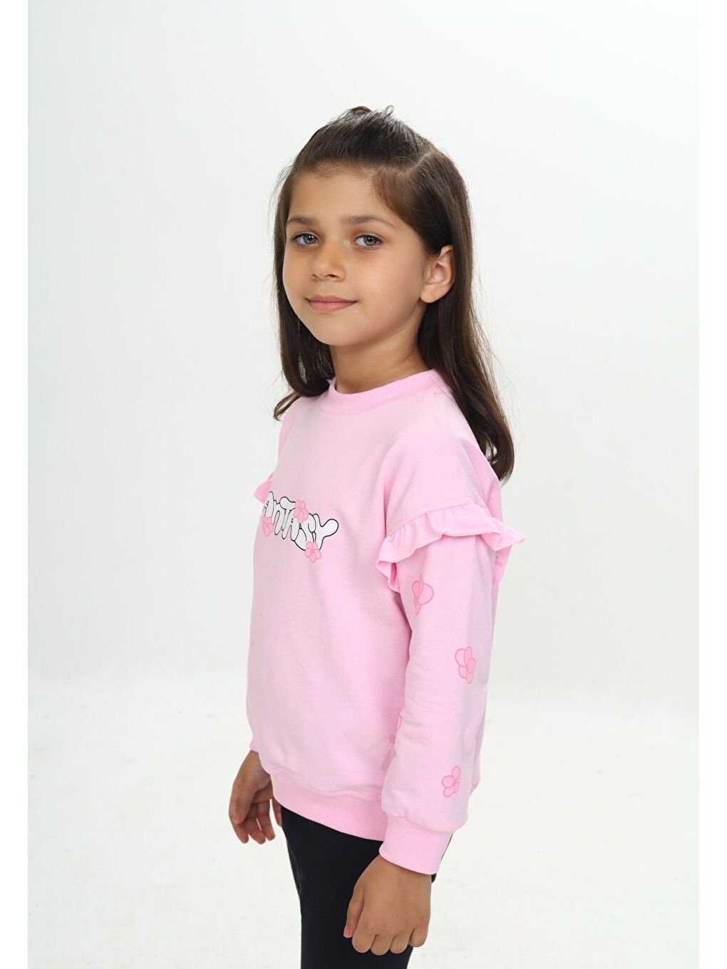 Pembe Kız Çocuk Fantasy Çiçek Baskılı Sweatshirt-1
