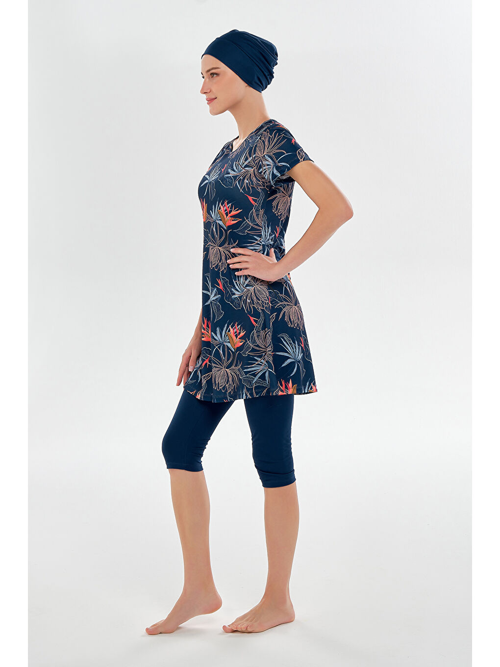 Kısa Kollu Yarı Kapalı Mayo 3603 Koyu Lacivert-2