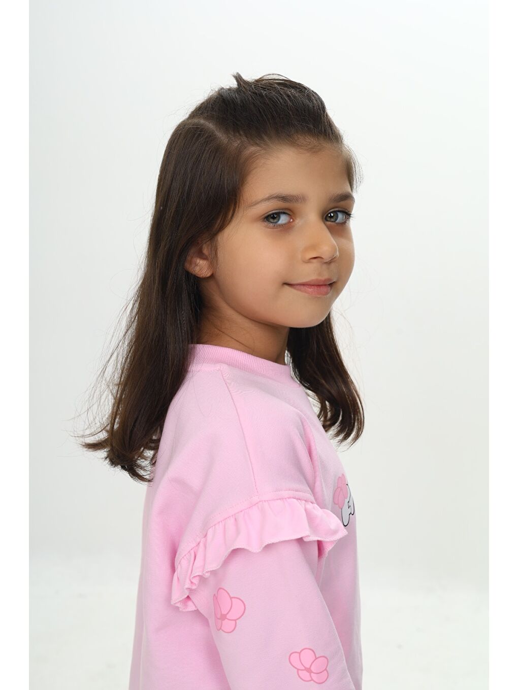 Pembe Kız Çocuk Fantasy Çiçek Baskılı Sweatshirt-2