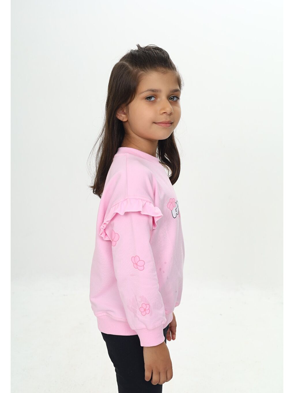 Pembe Kız Çocuk Fantasy Çiçek Baskılı Sweatshirt-4
