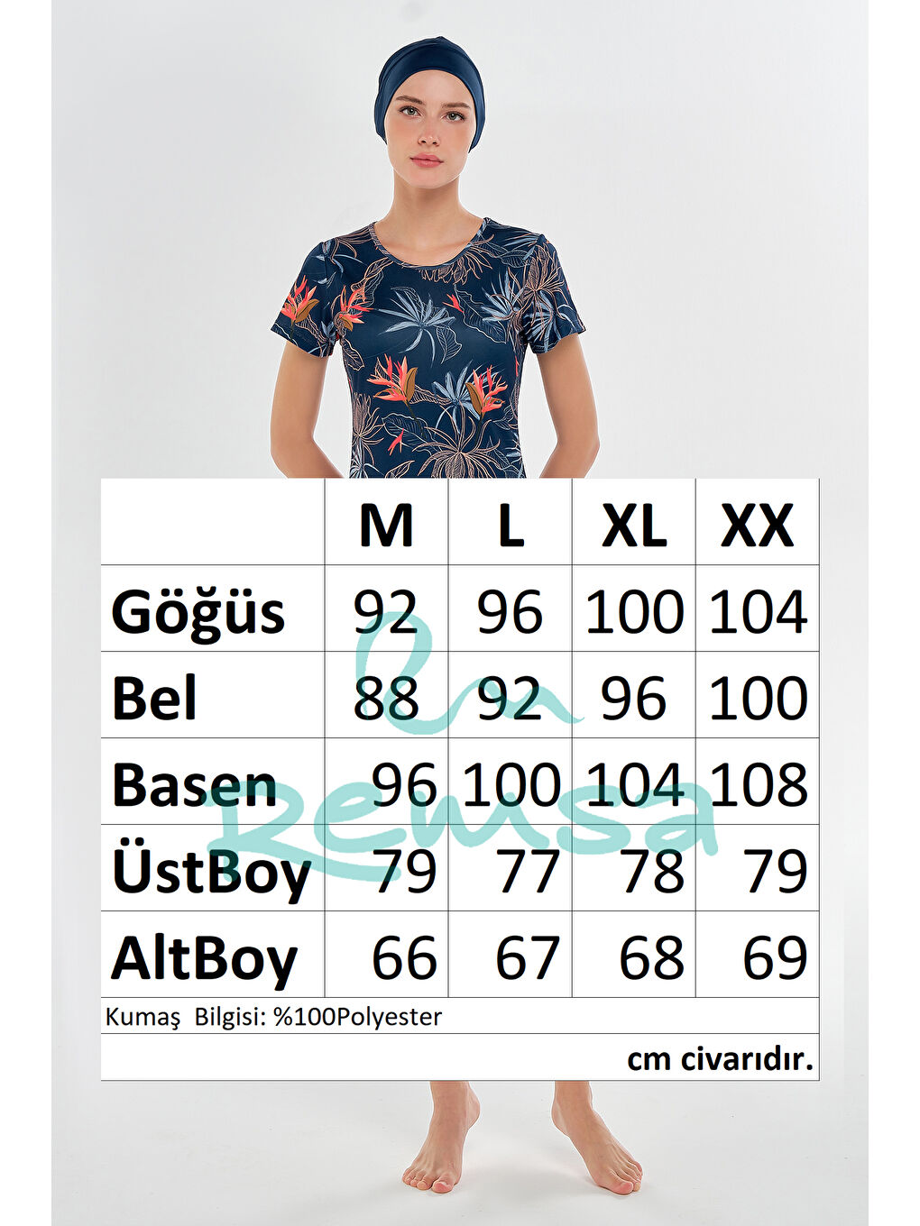 Kısa Kollu Yarı Kapalı Mayo 3603 Koyu Lacivert-3