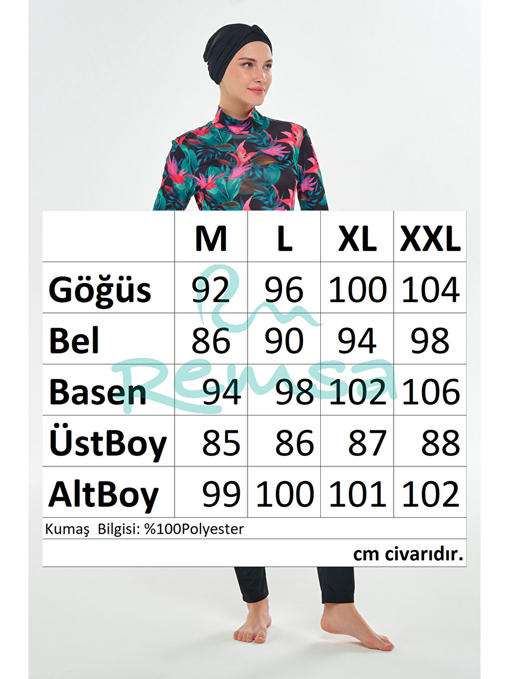 Elastanlı Tam Kapalı Tesettür Mayo Desenli 3109 Siyah-3