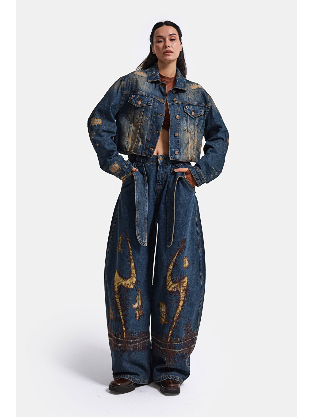 Mavi Kadın Jean Rengi 1w6-8 Barrel Fit Kemer Ve Nakış Detaylı Özel Tasarım Denim Jean-2