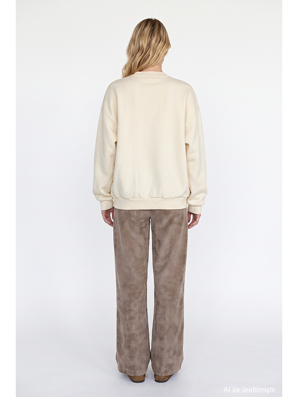 Grafik Baskılı Oversize Sweatshirt Bej-4