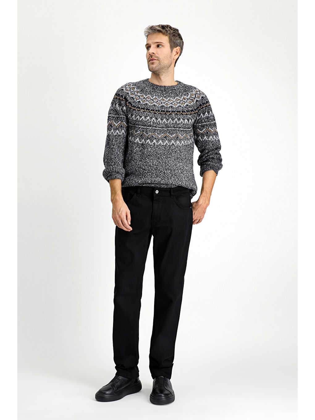 Siyah Relaxed Fit Rahat Kesim Elastanlı Kanvas / Chino Pantolon-1